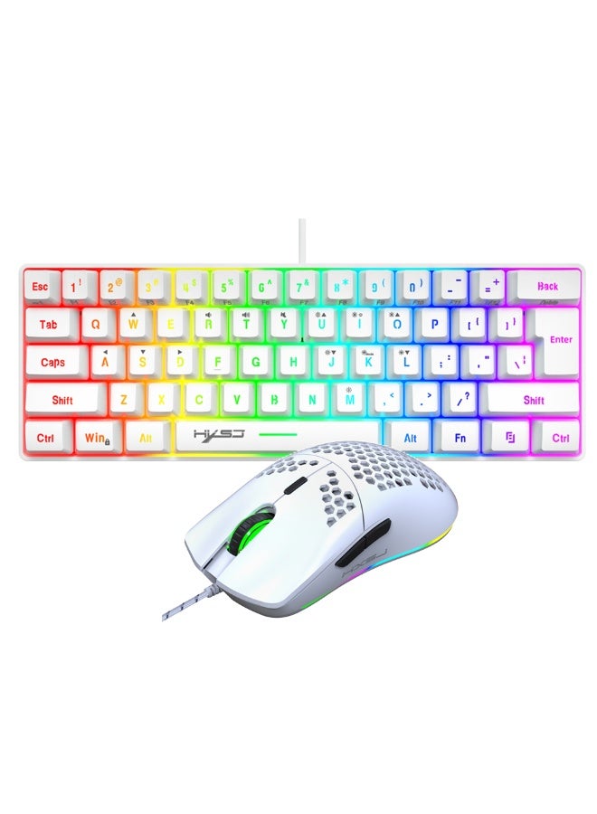 لوحة مفاتيح ألعاب سلكية RGB موديل V700 مكونة من 61 مفتاح مع ماوس ألعاب USB موديل J900، تصميم مدمج بإحساس ميكانيكي، ماوس RGB بدقة DPI قابلة للتعديل، مجموعة ألعاب بإضاءة خلفية مريحة للكمبيوتر واللابتوب(أبيض) - Image 1